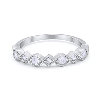 Half Eternity Art Deco Engagement Ring Simulated CZ 925 Sterling Silver